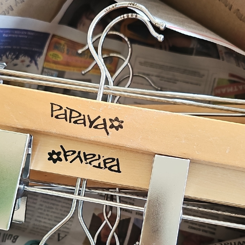 Papaya Natural Wood Hangers For Pants with Metal Hooks 10 Pieces